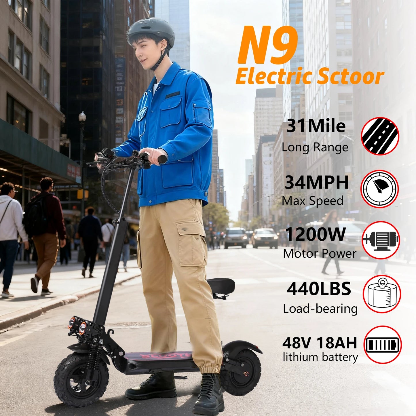 US Warehouse Foldable Urban Commuter E-Scooter with 1200W