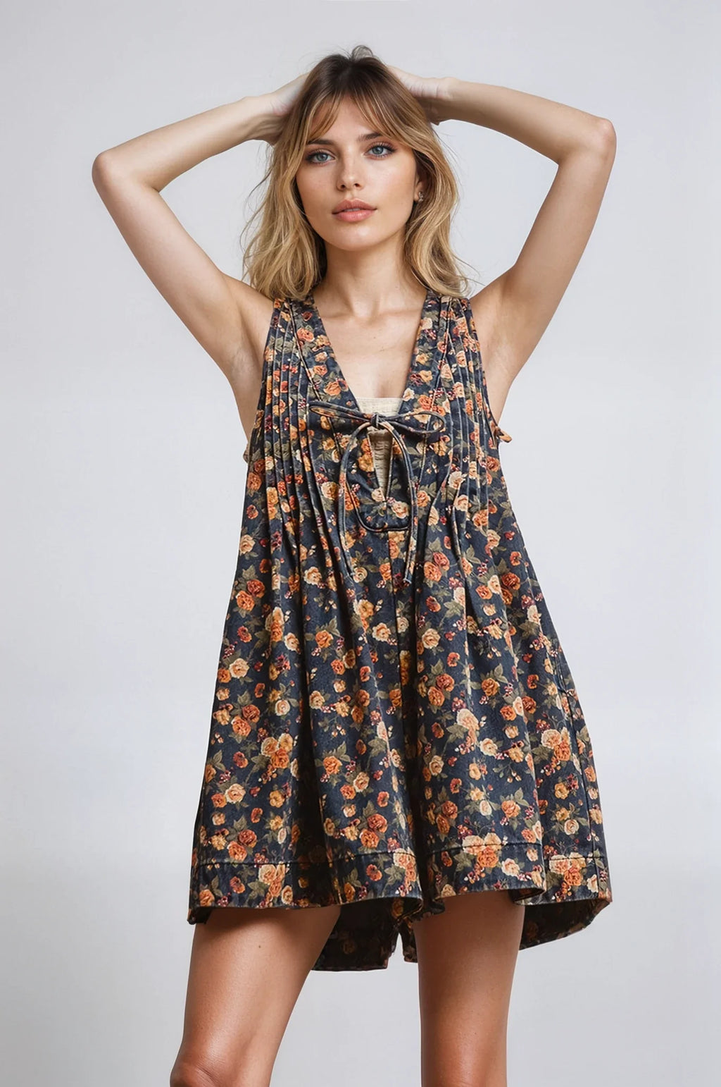 Vintage Bloom Denim Romper For Women