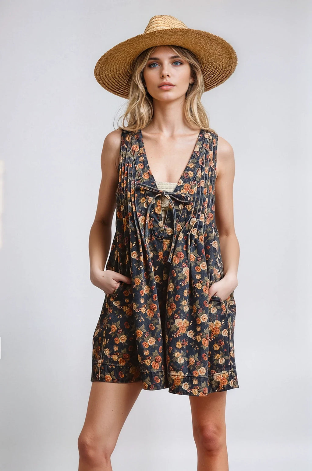 Vintage Bloom Denim Romper For Women