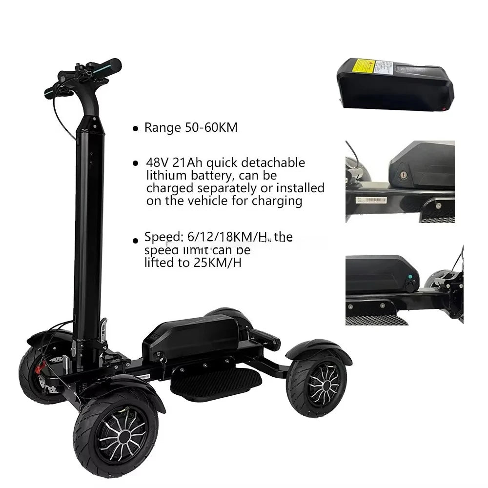 For 2400W Brushless Dual Motor Electric Golf Scooter Cart with 10 Inch Tire and 48V Battery 4 Wheels Electric