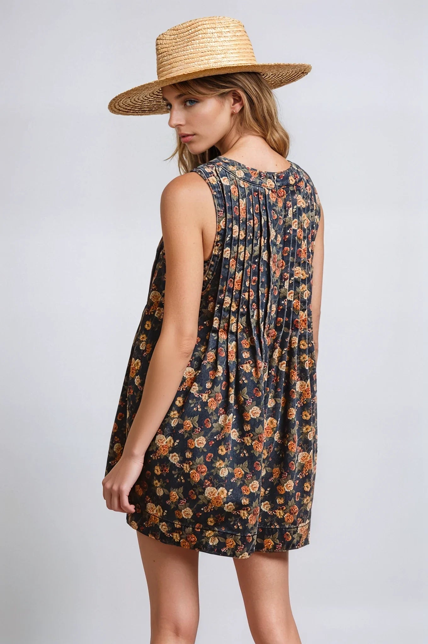 Vintage Bloom Denim Romper For Women