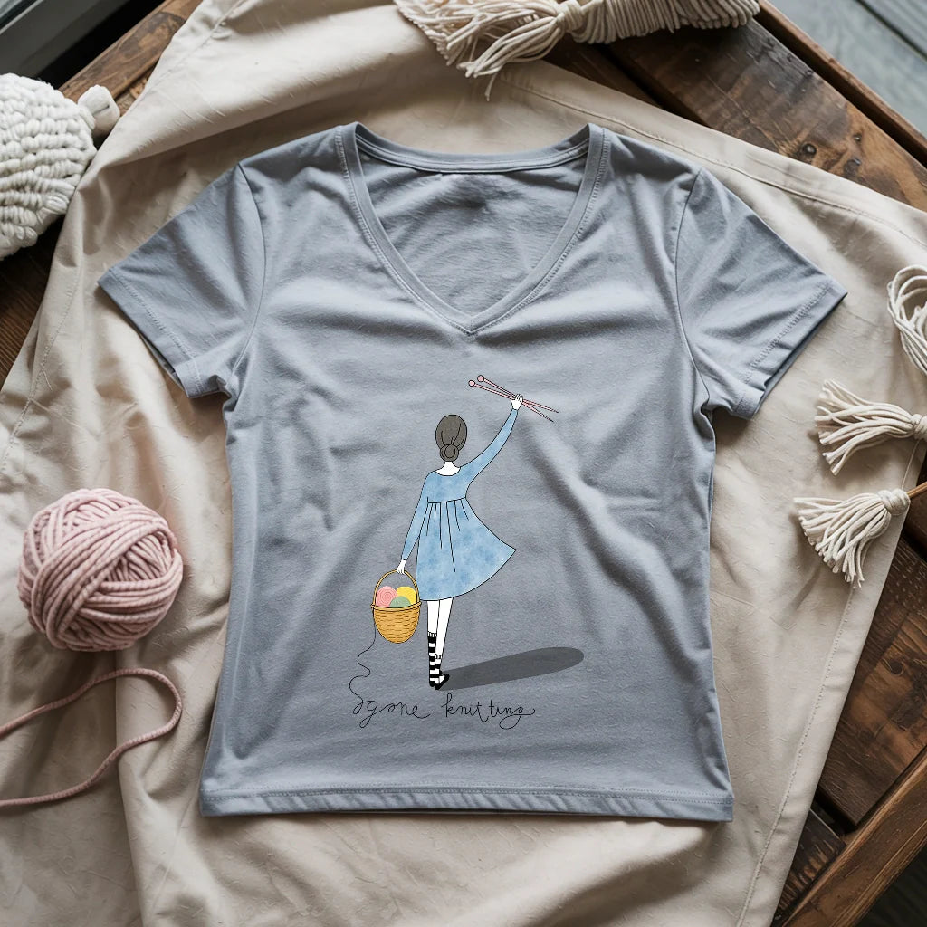 Gone Knitting Lady V-neck
