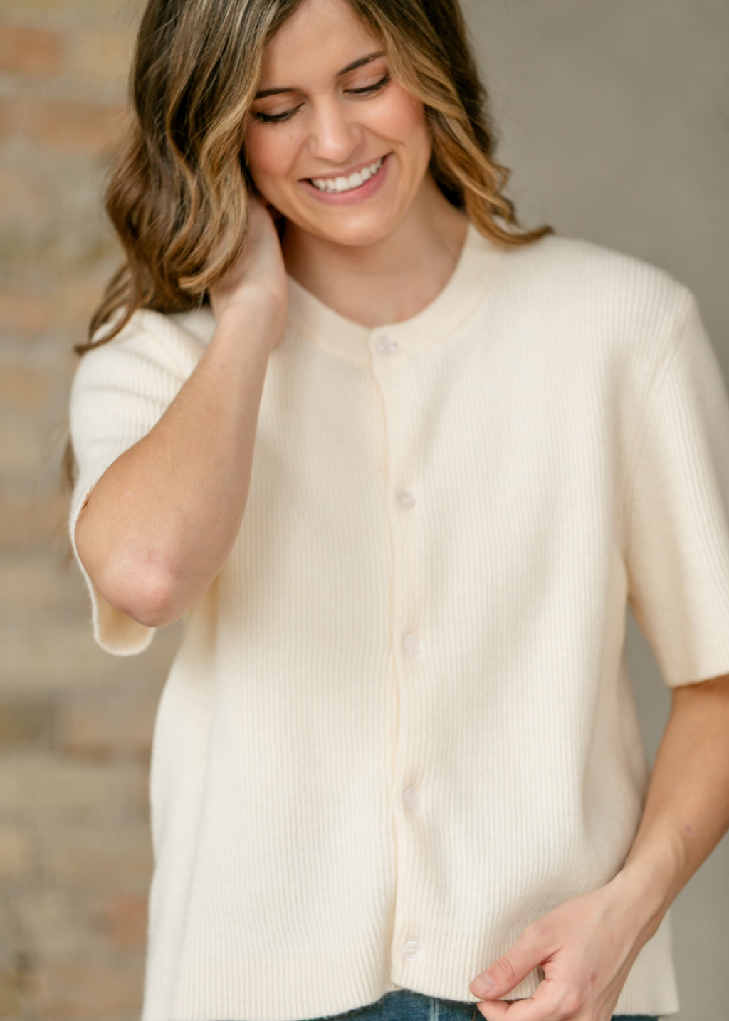 Zadie Ivory Short Sleeve Button Cardigan For Women