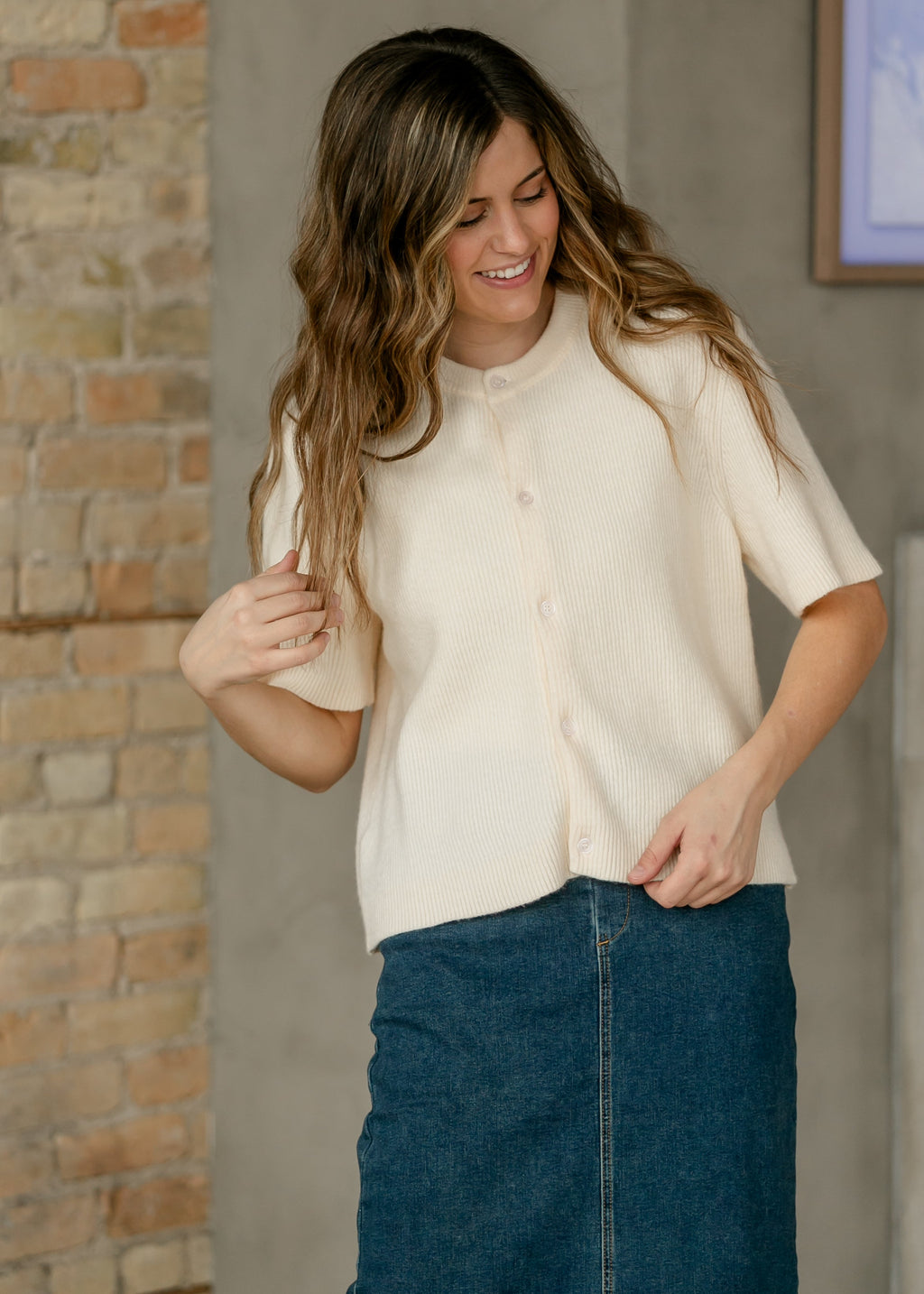 Zadie Ivory Short Sleeve Button Cardigan For Women