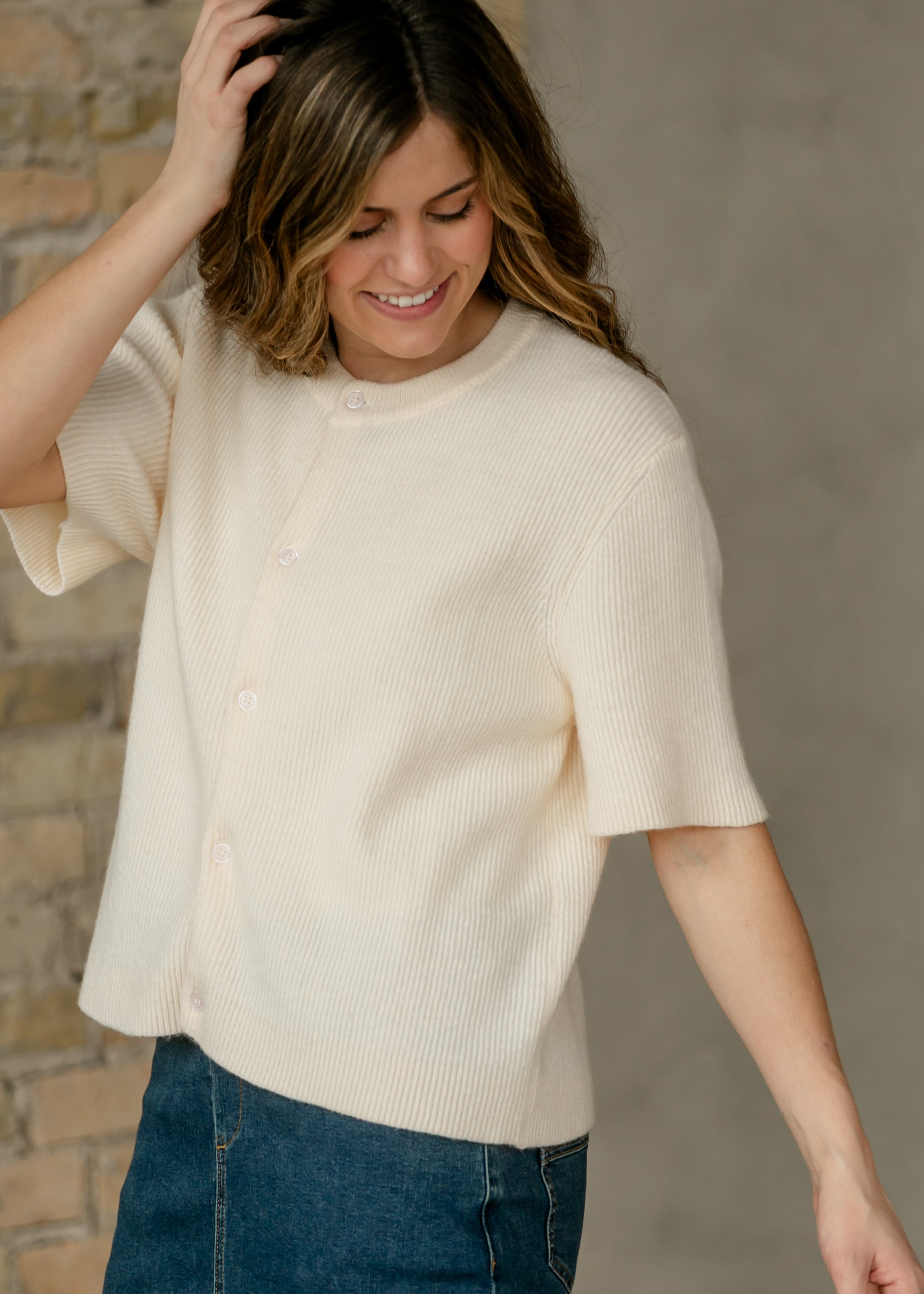 Zadie Ivory Short Sleeve Button Cardigan For Women