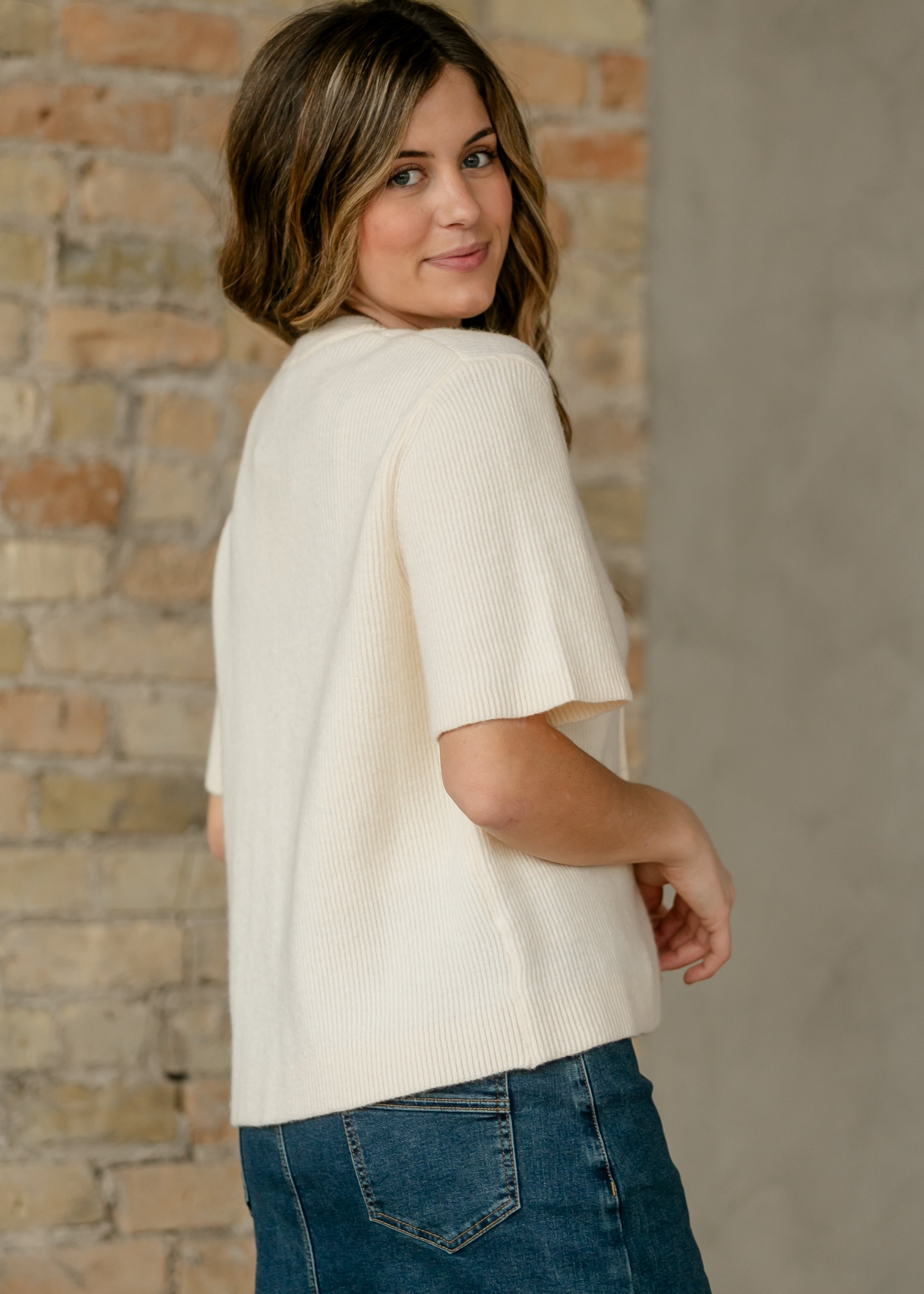 Zadie Ivory Short Sleeve Button Cardigan For Women