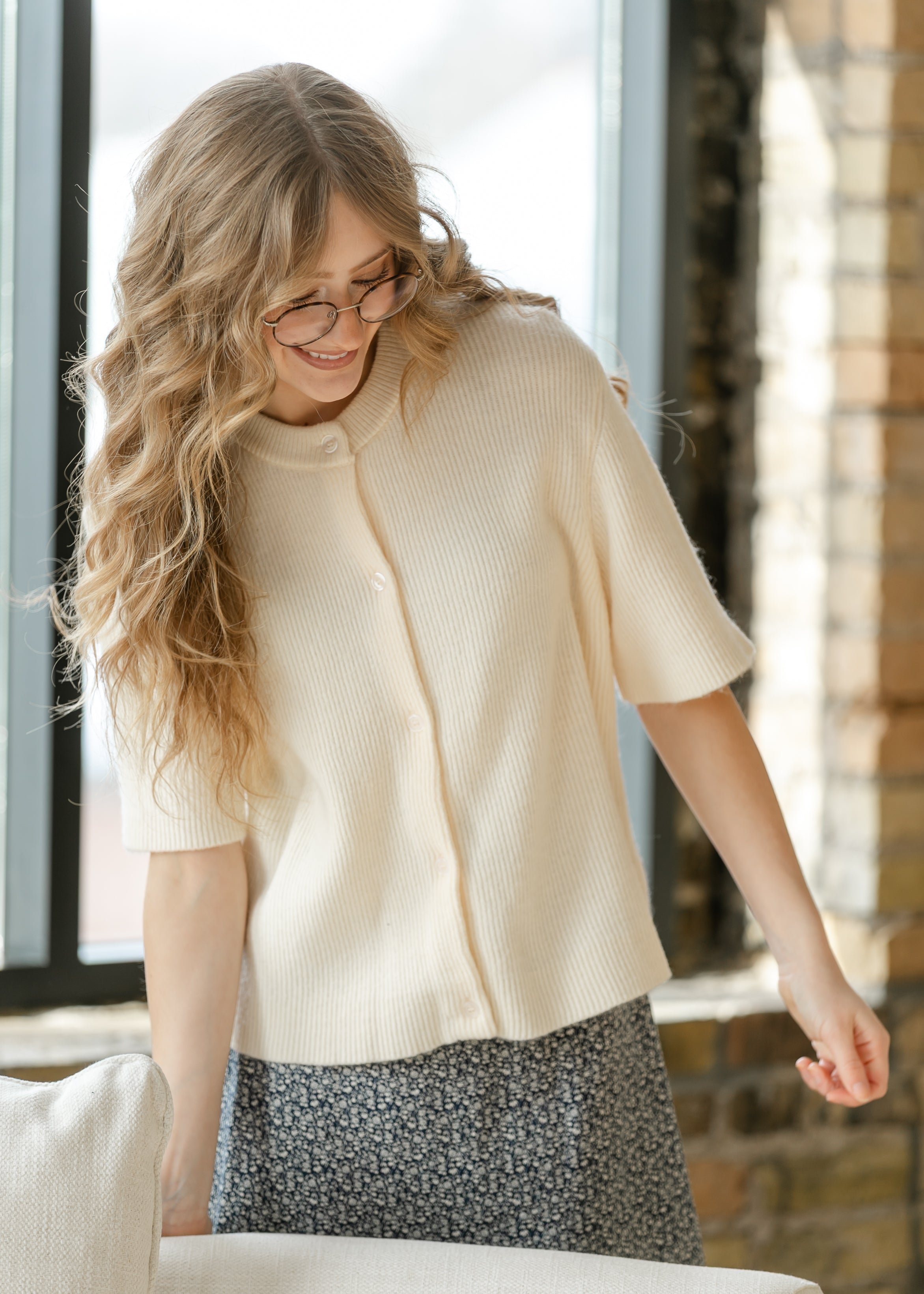 Zadie Ivory Short Sleeve Button Cardigan For Women