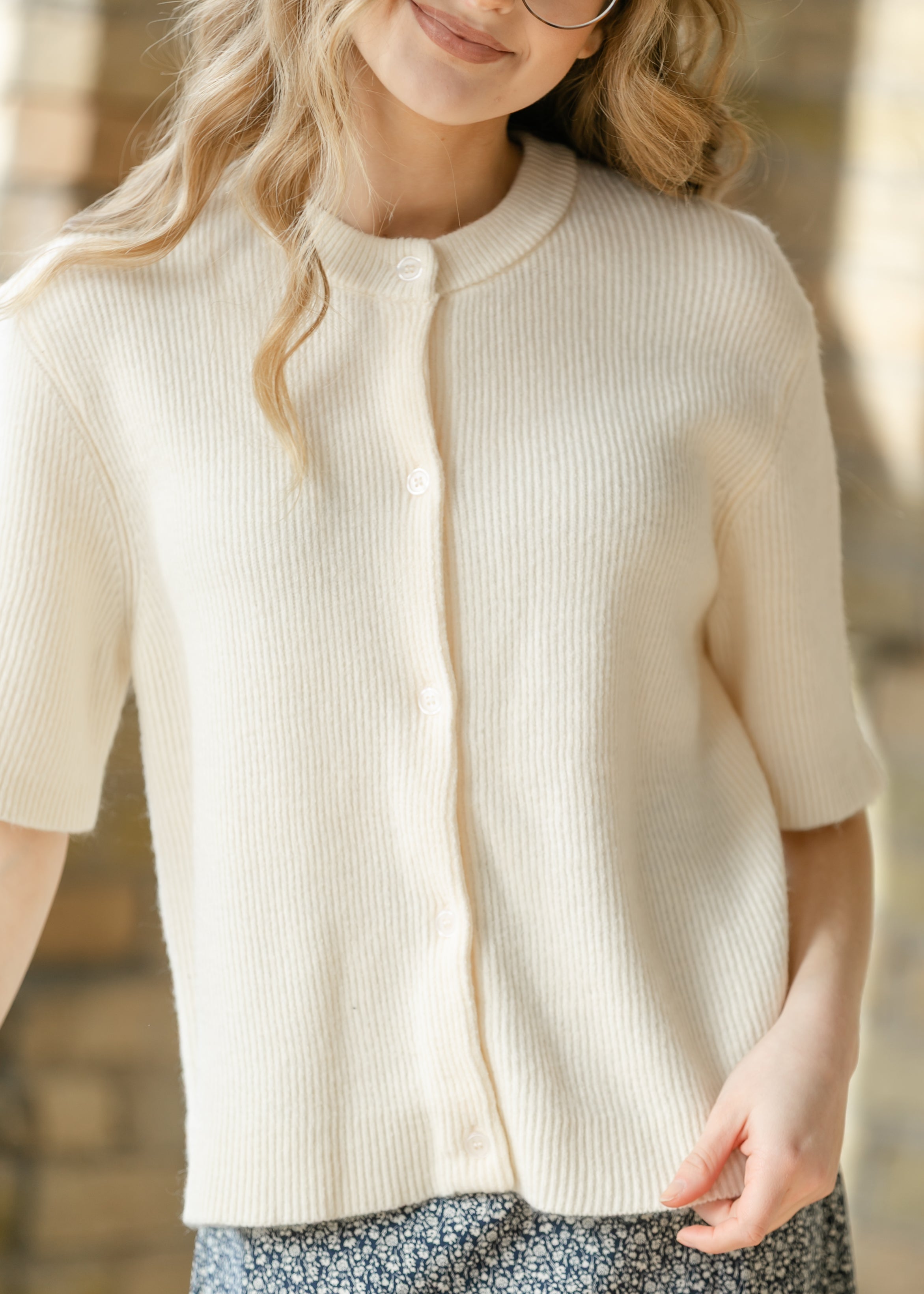 Zadie Ivory Short Sleeve Button Cardigan For Women